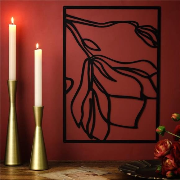 3Panels Metal Flowers WallDecor Modern Abstract Nature Floral Line WallSculpture - Picture 2 of 6